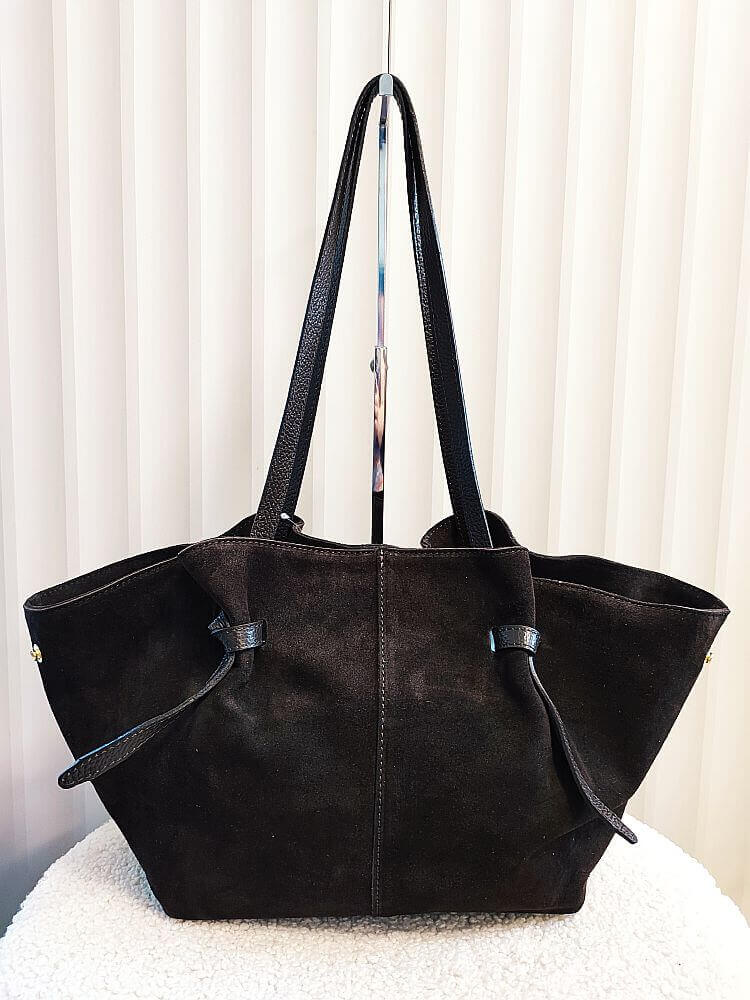 Laura Biaggi torba shopper na ramię zamszowa czekoladowa