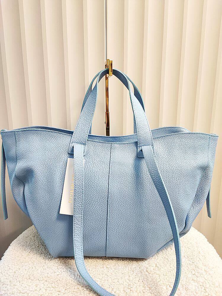 Laura Biaggi torba shopper skórzana niebieska
