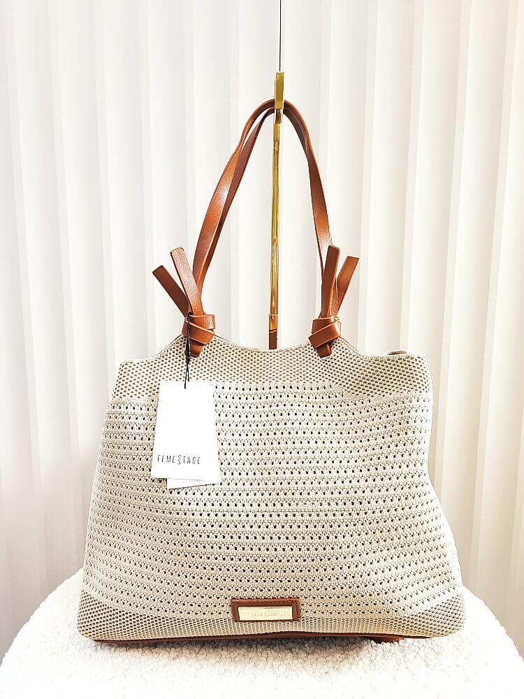 OUTLET Eva Minge torba shopper na ramię 2w1 beżowa z brązowym