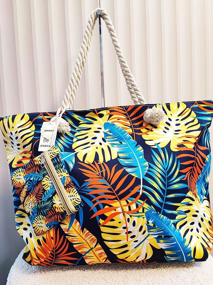Torba shopper plażowa granatowa w liście 