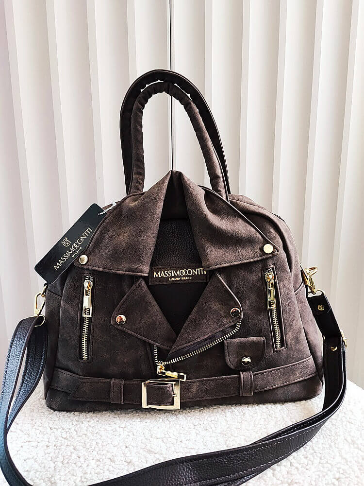 Massimo Contti torebka shopper kuferek brązowa zip