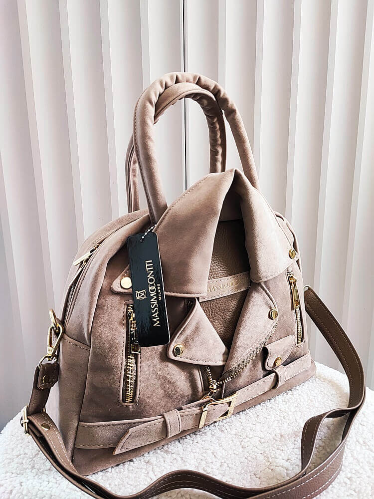 Massimo Contti torebka shopper kuferek beżowa ekozamsz zip