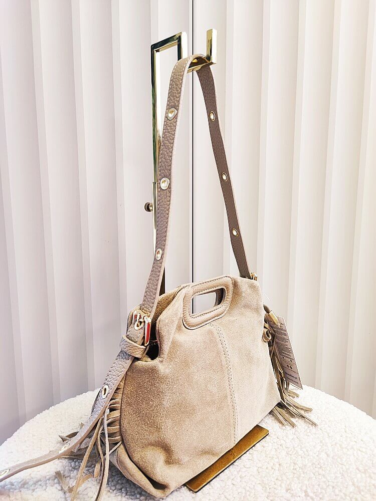 Laura Biaggi torebka na ramię zamszowa beżowa frędzle