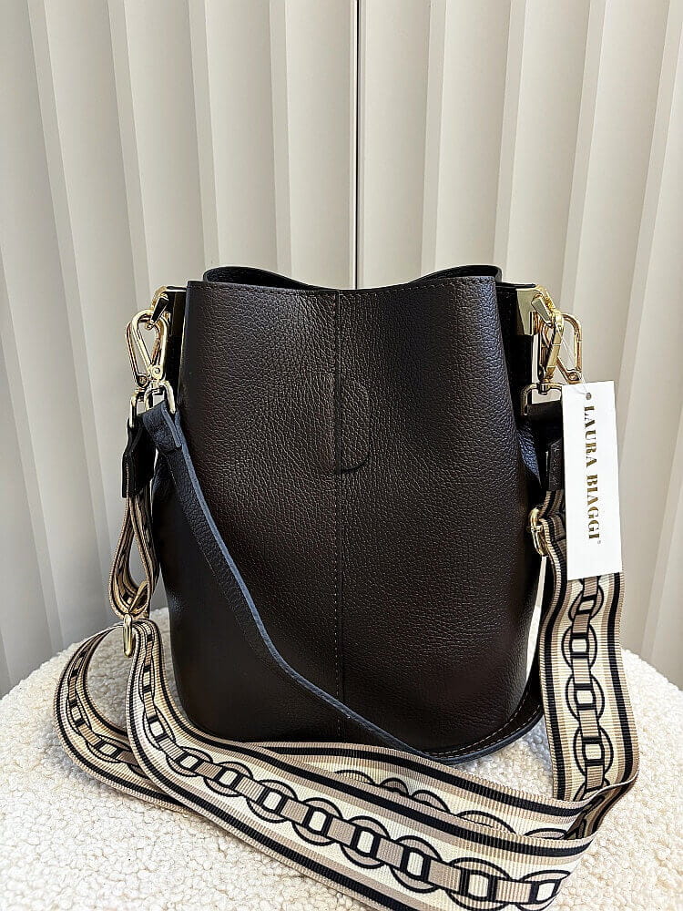 Laura Biaggi torebka worek skórzany brązowy