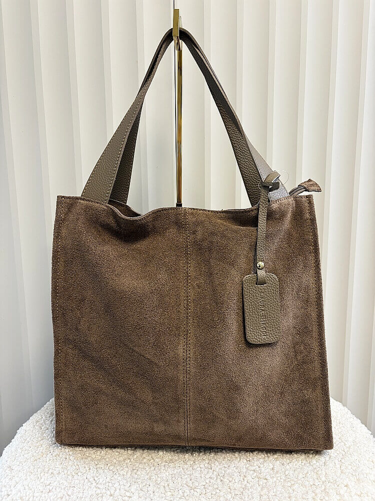 Laura Biaggi zamszowa torba shopper beżowa z przeszyciem