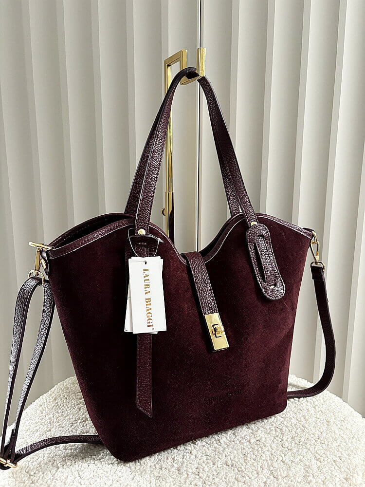 Laura Biaggi torebka shopper zamszowa bordowa