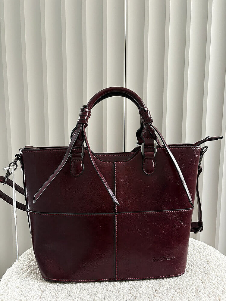 Ines Delaure torba shopper bordowa z przeszyciami