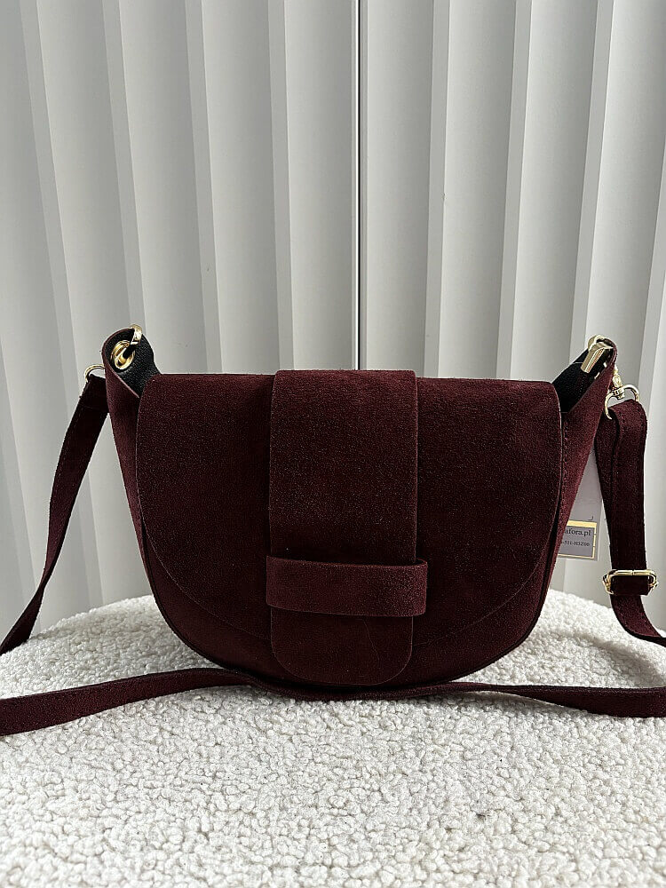 Laura Biaggi torebka listonoszka zamszowa bordowa z klapką