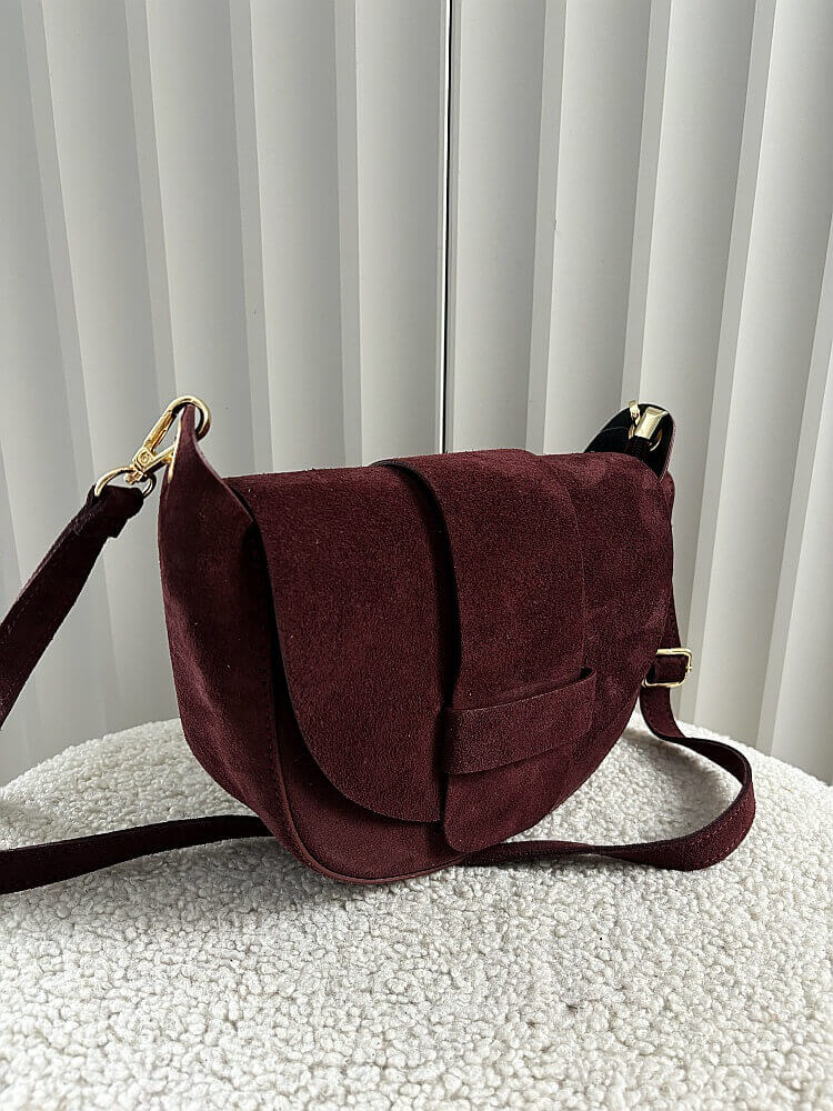 Laura Biaggi torebka listonoszka zamszowa bordowa z klapką