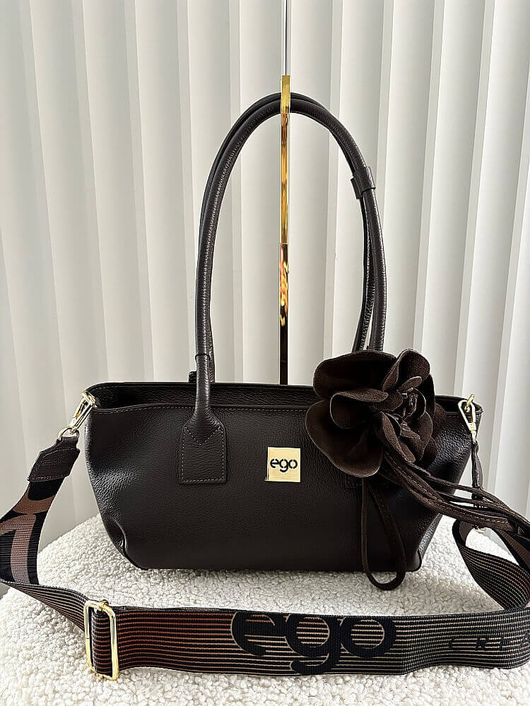 Ego torebka shopperka skórzana czekoladowa z różą