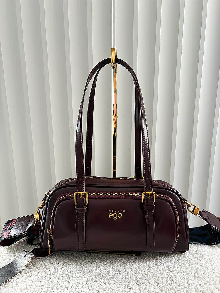 Ego torebka kuferek skórzana bordowa
