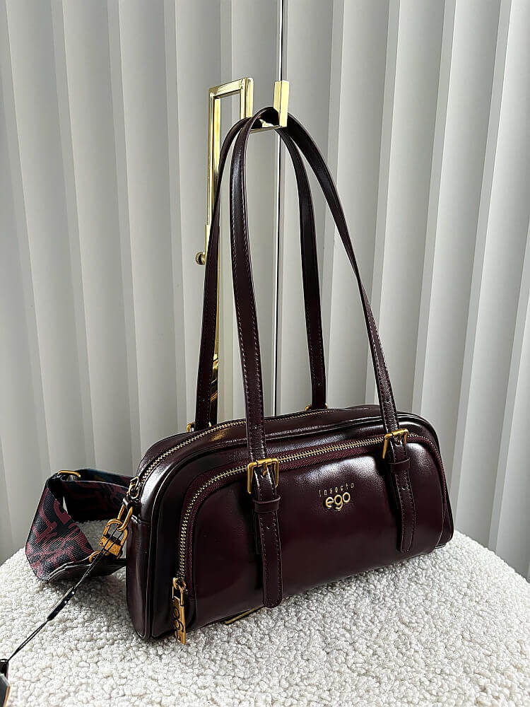 Ego torebka kuferek skórzana bordowa