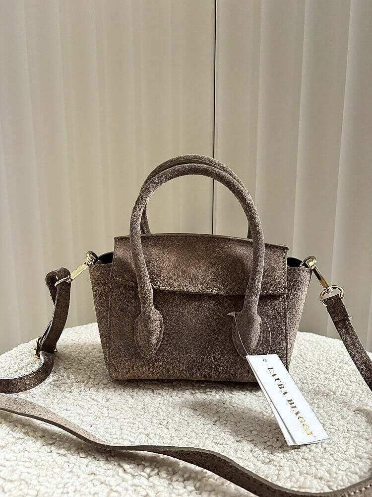 Laura Biaggi torebka mini shopperka zamszowa taupe