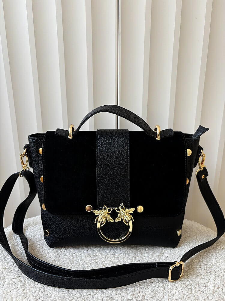 Laura Biaggi torebka listonoszka kuferek czarna ekozamsz mucha