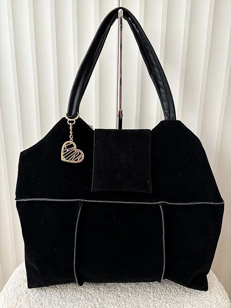 Laura Biaggi torba shopper z przeszyciami czarna ekozamsz