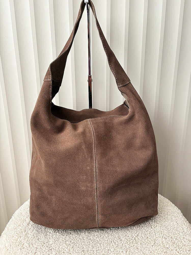 Torebka shopper na ramię zamszowa taupe z przeszyciem