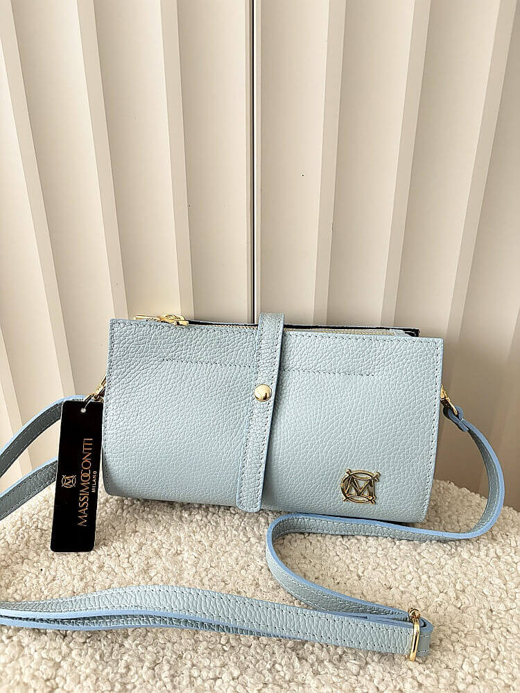 Massimo Contti skórzana torebka listonoszka niebieska trzykomorowa