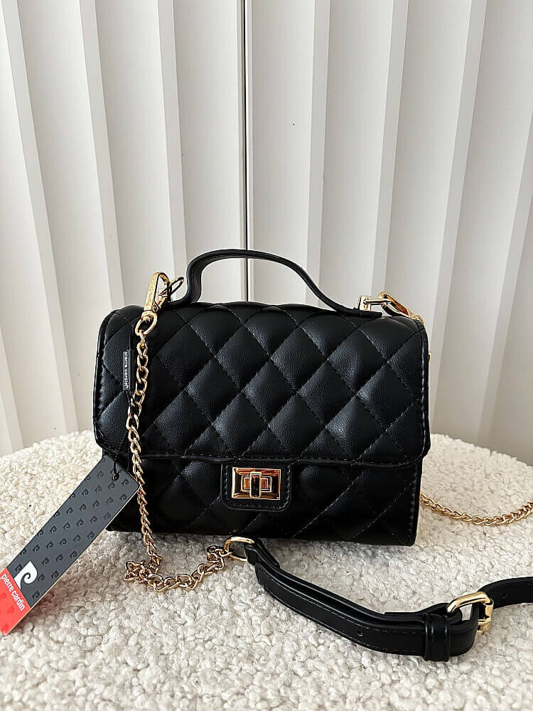 Pierre Cardin torebka listonoszka czarna pikowana z łańcuszkiem