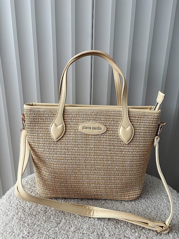 Pierre Cardin torebka shopper jasnobeżowa plecionka
