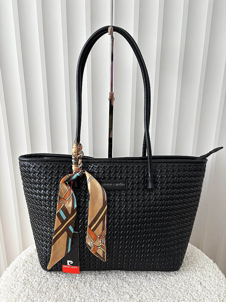 Pierre Cardin torebka shopper czarna plecionka