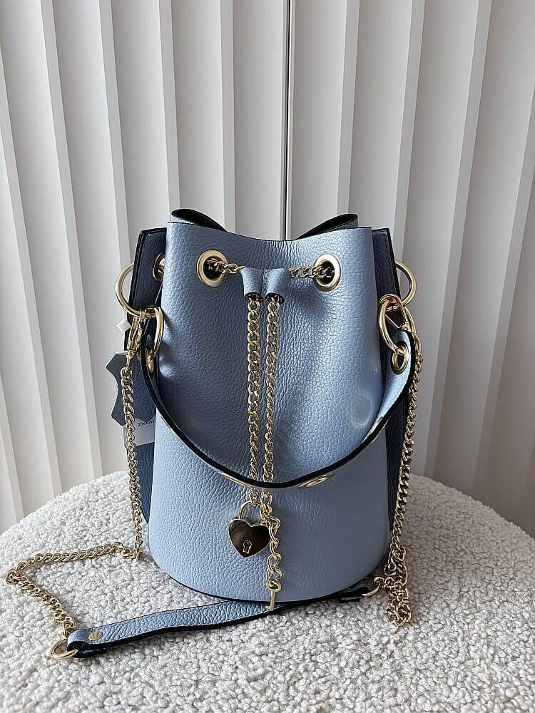 Laura Biaggi torebka worek skórzany niebieski