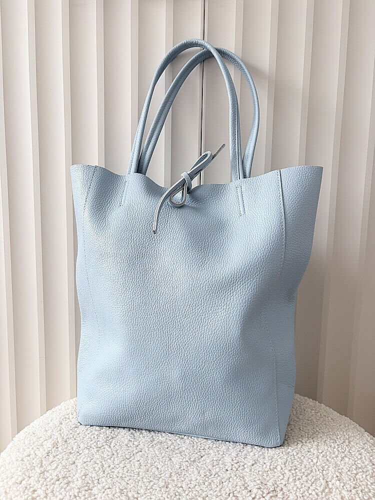 Laura Biaggi skórzana torba shopper niebieska z wiązaniem