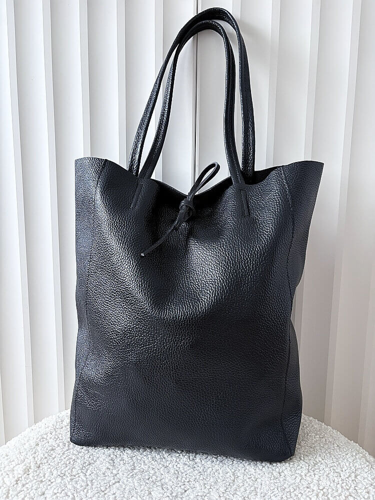 Laura Biaggi skórzana torba shopper czarna z wiązaniem