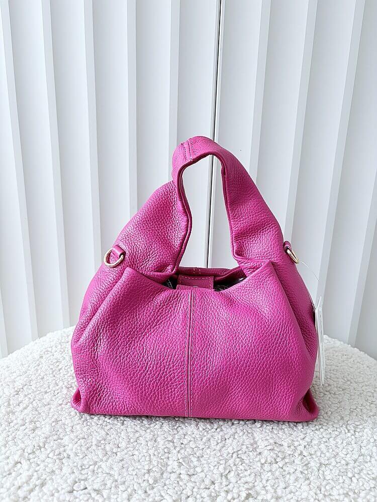 Laura Biaggi torba mini shopper skórzana fuksja z przeszyciem