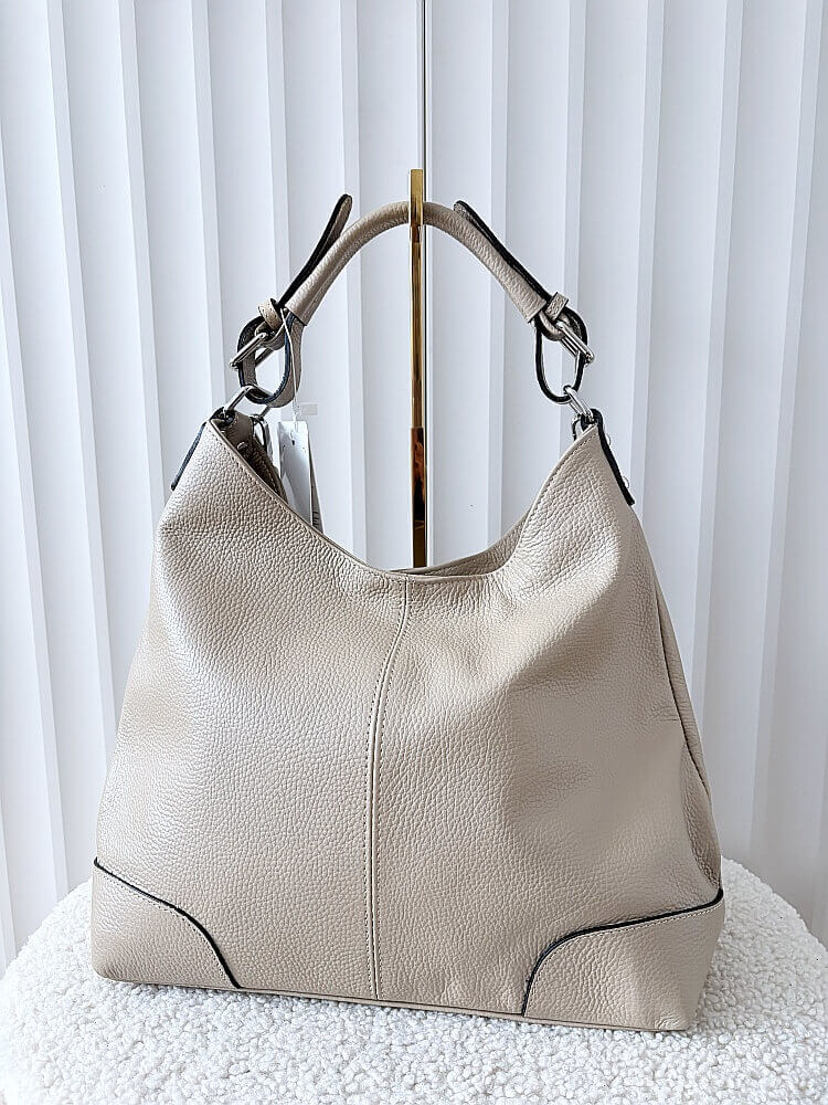 Laura Biaggi skórzana torba shopper na ramię beżowa