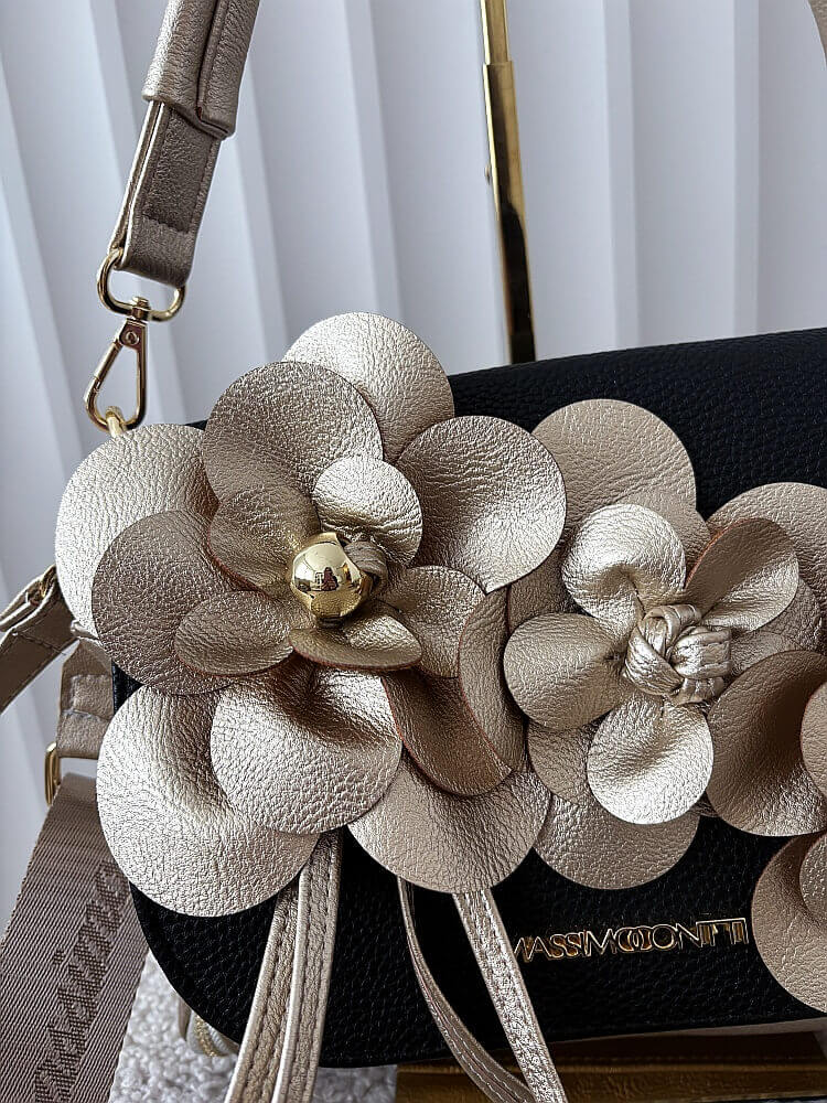 Massimo Contti torebka listonoszka złota z czarnym kwiaty zip