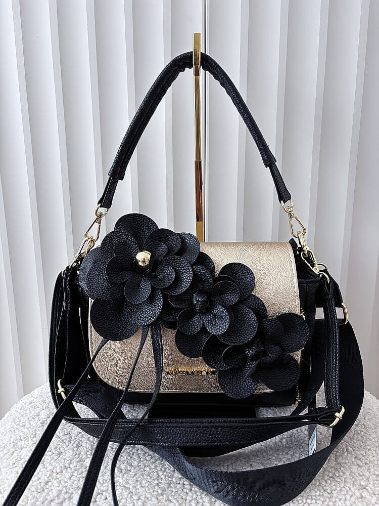 Massimo Contti torebka listonoszka czarna ze złotym kwiaty zip