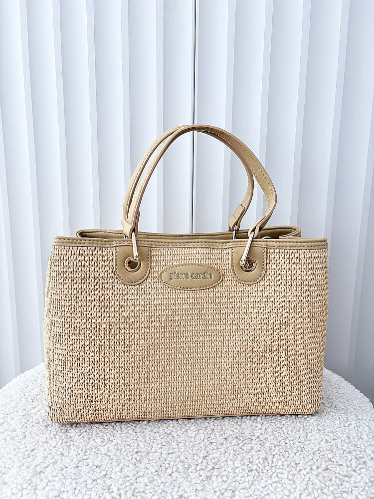 Pierre Cardin torebka shopper beżowa plecionka