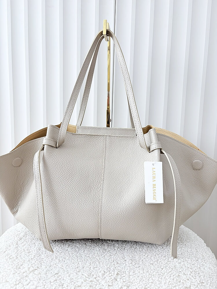 Laura Biaggi torba shopper skórzana beżowa