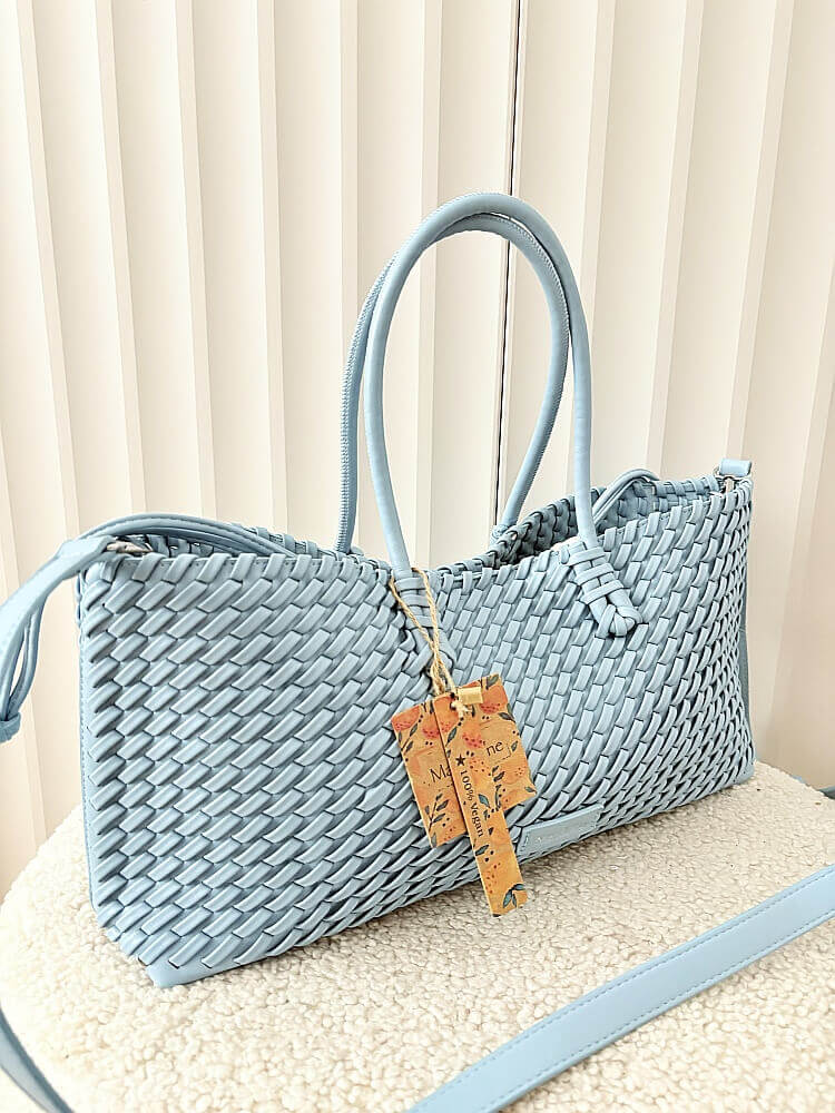 Mandoline torebka shopperka na ramię niebieska plecionka