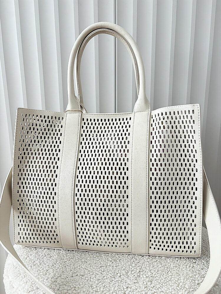 Mandoline torebka shopper jasnobeżowa ażurowa