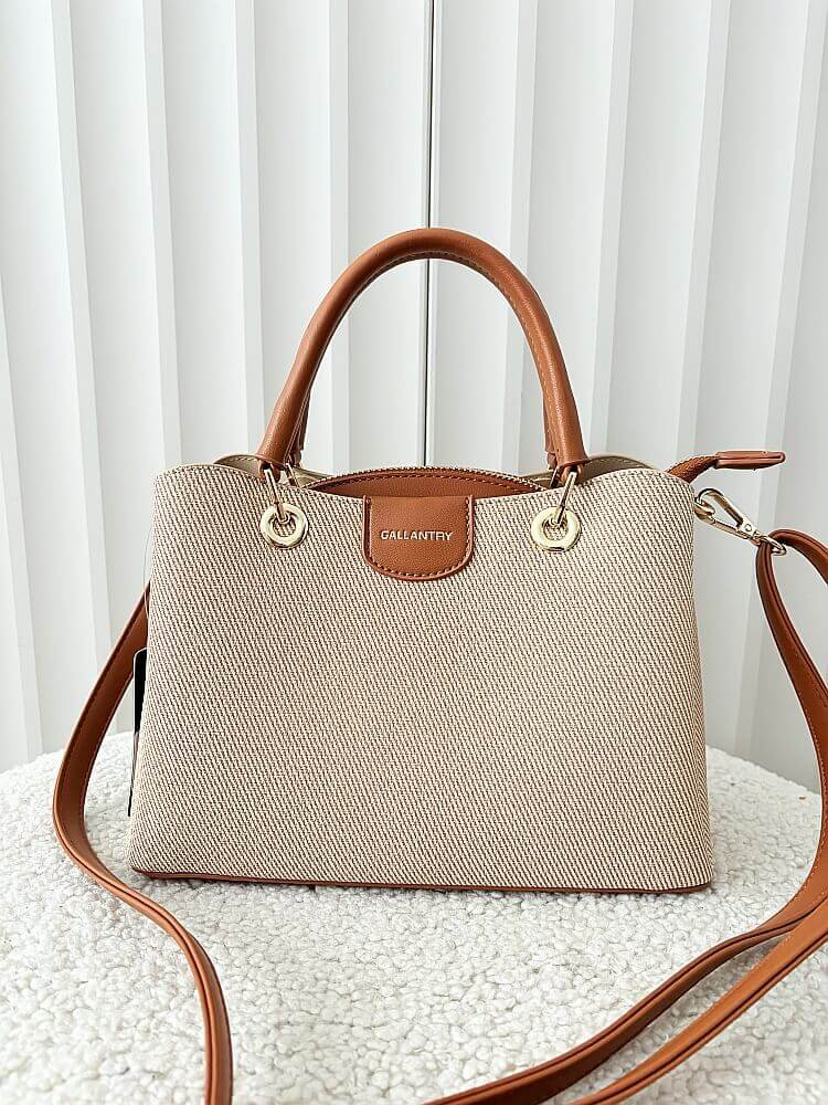 Gallantry mini torebka shopperka ciemnobeżowa z camelowym