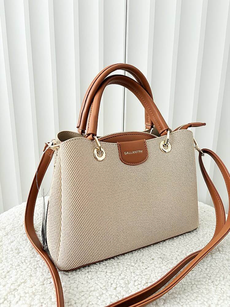 Gallantry mini torebka shopperka ciemnobeżowa z camelowym