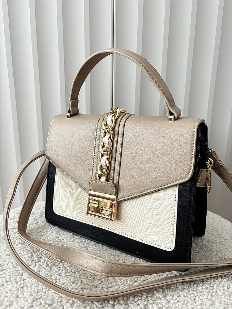 Gallantry torebka listonoszka czarna z beżowym z klapką