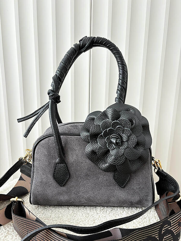 Ego torebka kuferek na ramię zamszowa szara z różą