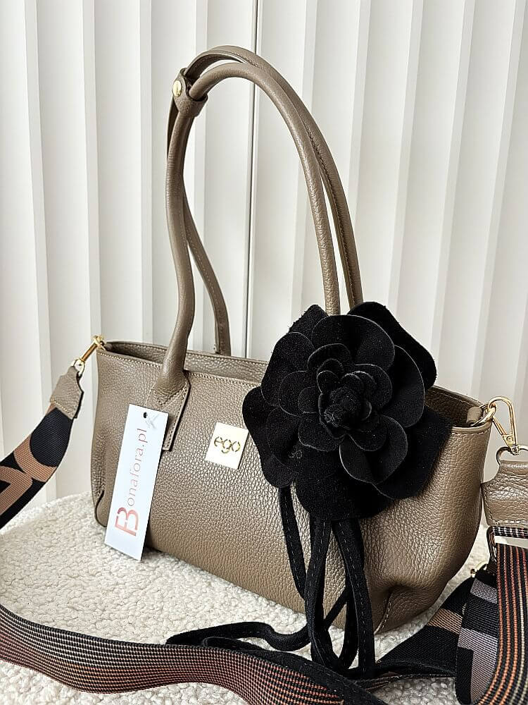 Ego torebka shopperka skórzana taupe z różą
