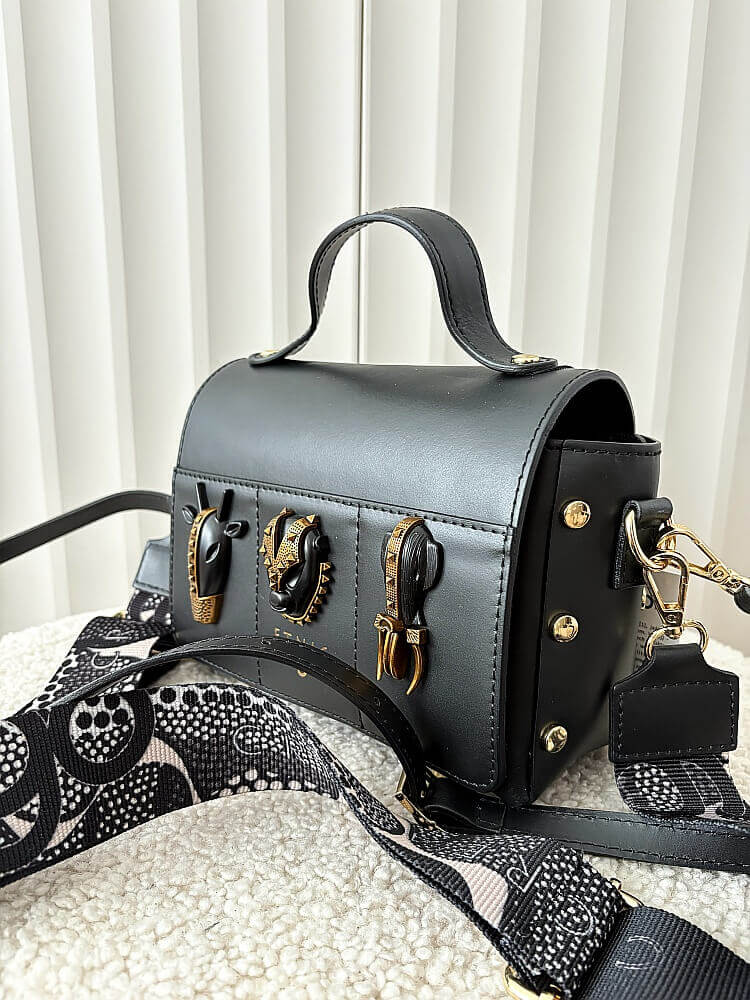 Ego listonoszka kuferek skórzana czarna animals