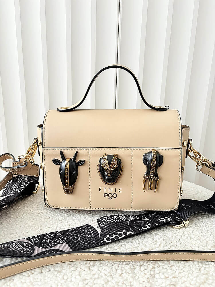 Ego listonoszka kuferek skórzana beżowa animals