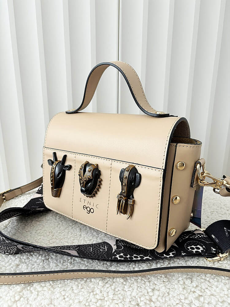 Ego listonoszka kuferek skórzana beżowa animals