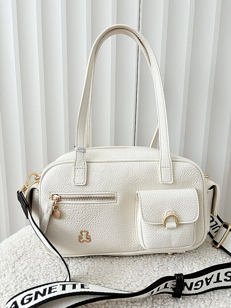 Lulu Castagnette torebka kuferek na ramię ecru z kieszeniami