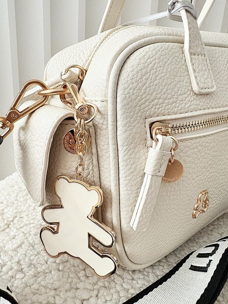 Lulu Castagnette torebka kuferek na ramię ecru z kieszeniami