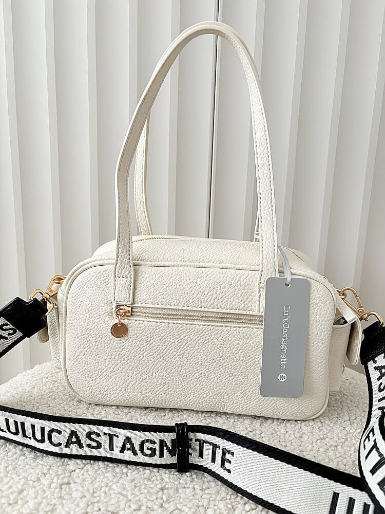 Lulu Castagnette torebka kuferek na ramię ecru z kieszeniami