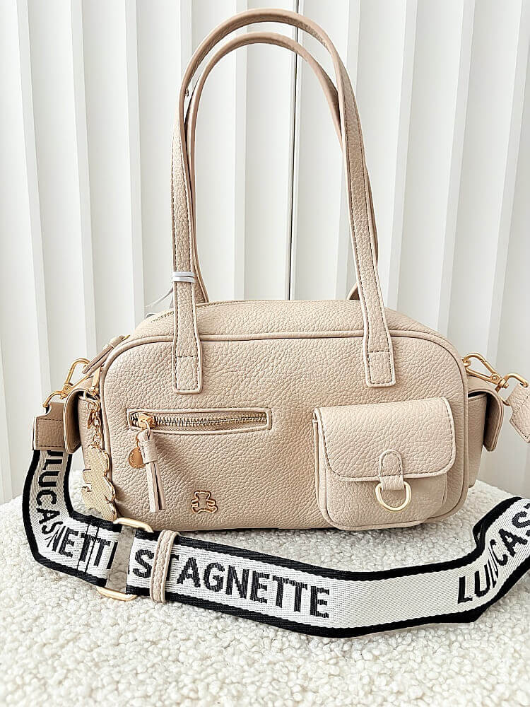 Lulu Castagnette torebka kuferek na ramię beżowa z kieszeniami