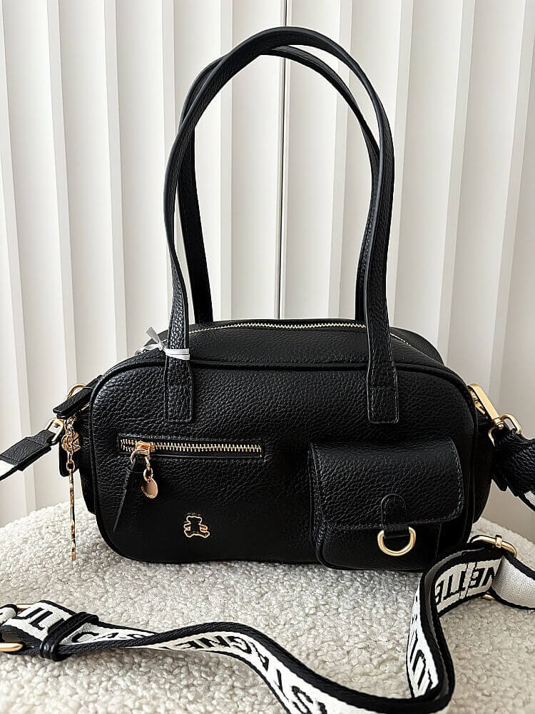 Lulu Castagnette torebka kuferek na ramię czarna z kieszeniami