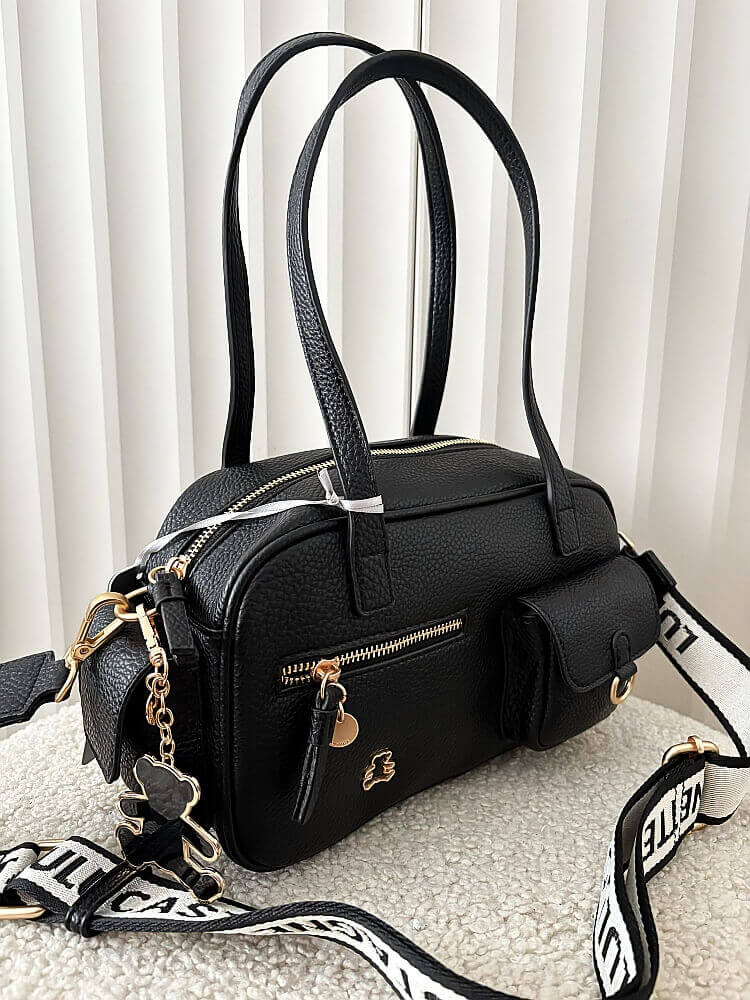 Lulu Castagnette torebka kuferek na ramię czarna z kieszeniami