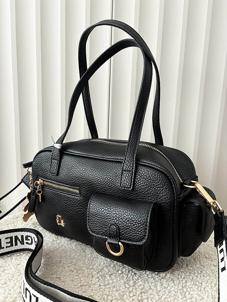 Lulu Castagnette torebka kuferek na ramię czarna z kieszeniami